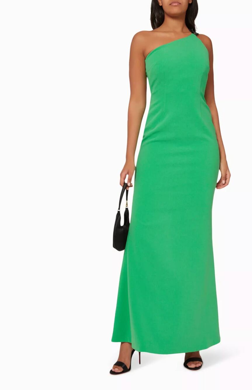 Rachel Gilbert Cecilio One Shoulder Gown Womens 2 Green Embellished Strap Maxi